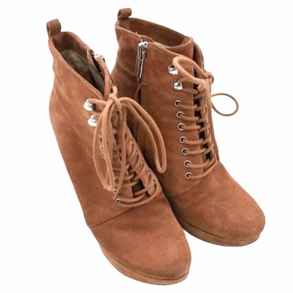 MICHAEL Michael Kors Shoes - MICHAEL KORS Cognac Brown Wedge Suede Ankle Boots Size 6